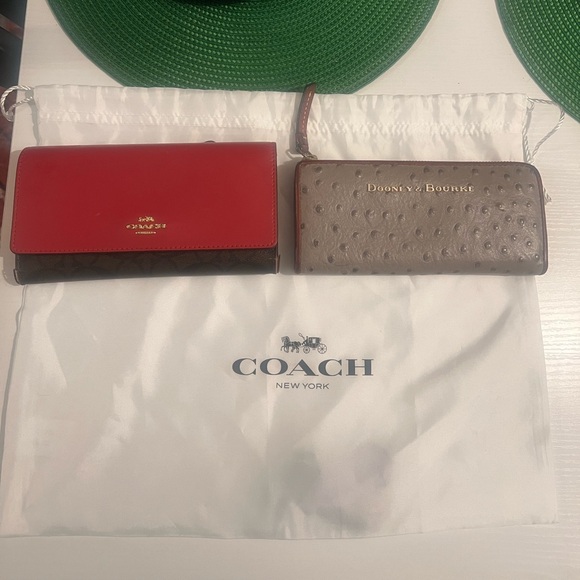 Dooney & Bourke Handbags - Dooney & Bourke Ostrich Wallet, Coach Leather & Canvas Wallet & Coach Dust Bag